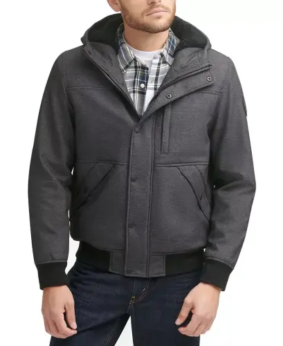 Men's Soft Shell Sherpa Lined Hooded Jacket-Gray - 1