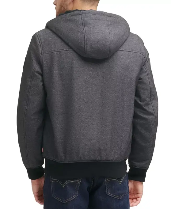 Men's Soft Shell Sherpa Lined Hooded Jacket-Gray - 2