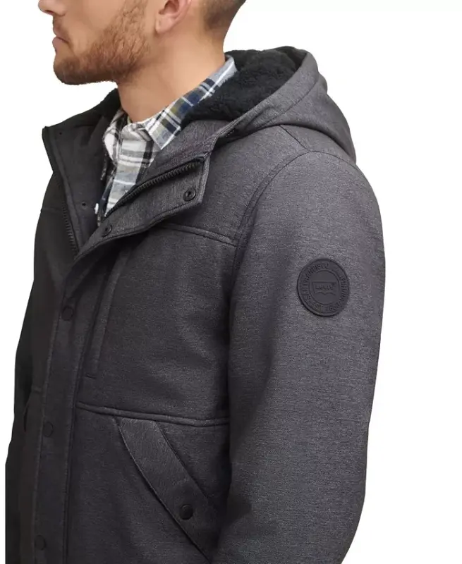 Men's Soft Shell Sherpa Lined Hooded Jacket-Gray - 5