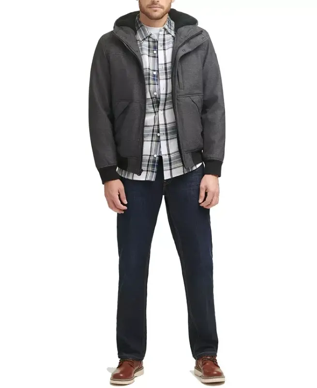 Men's Soft Shell Sherpa Lined Hooded Jacket-Gray - 6