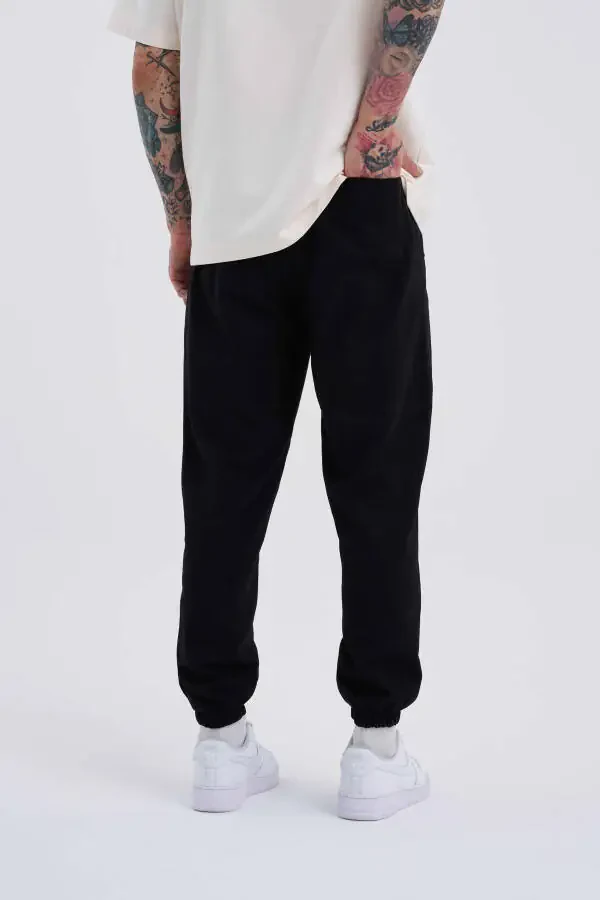 Men's Solid Color Basic Relaxed Jogger Black Sweatpants - 3