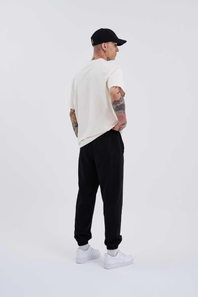 Men's Solid Color Basic Relaxed Jogger Black Sweatpants - 5