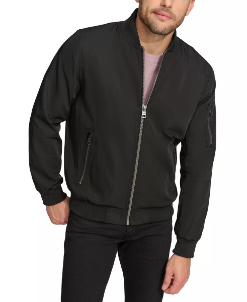 Men's Solid-Color Zipper Flight Jacket Black - 1