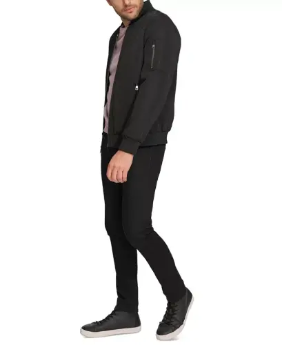 Men's Solid-Color Zipper Flight Jacket-Black - 4