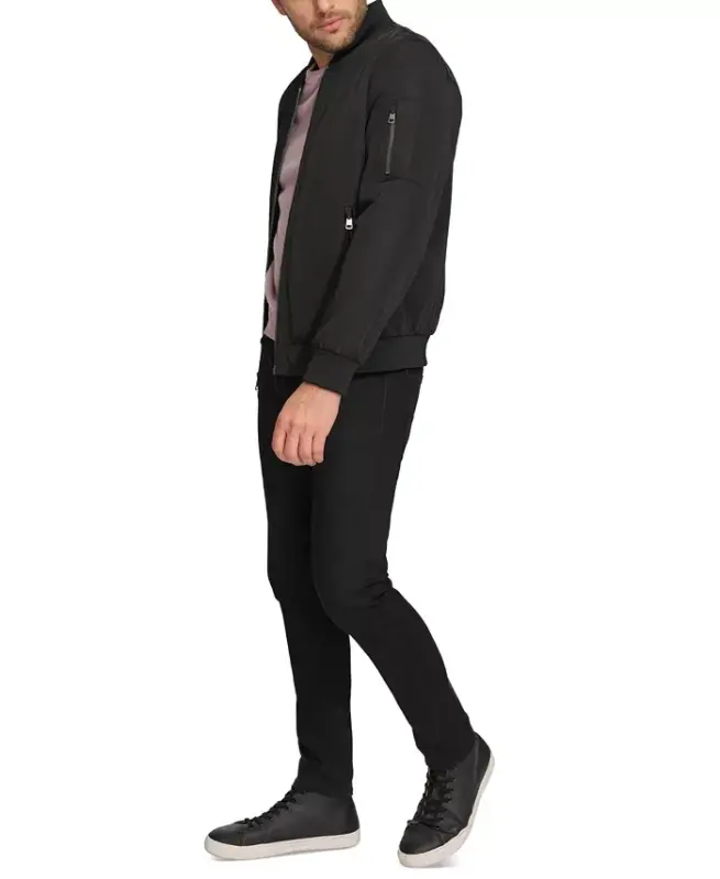 Men's Solid-Color Zipper Flight Jacket-Black - 4