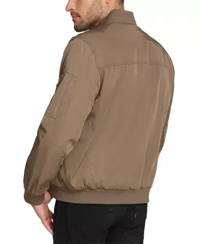 Men's Solid-Color Zipper Flight Jacket - Dark Tan - CALVIN KLEIN (1)