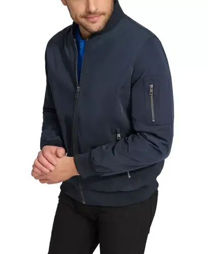 Men's Solid-Color Zipper Flight Jacket - True Navy - 1
