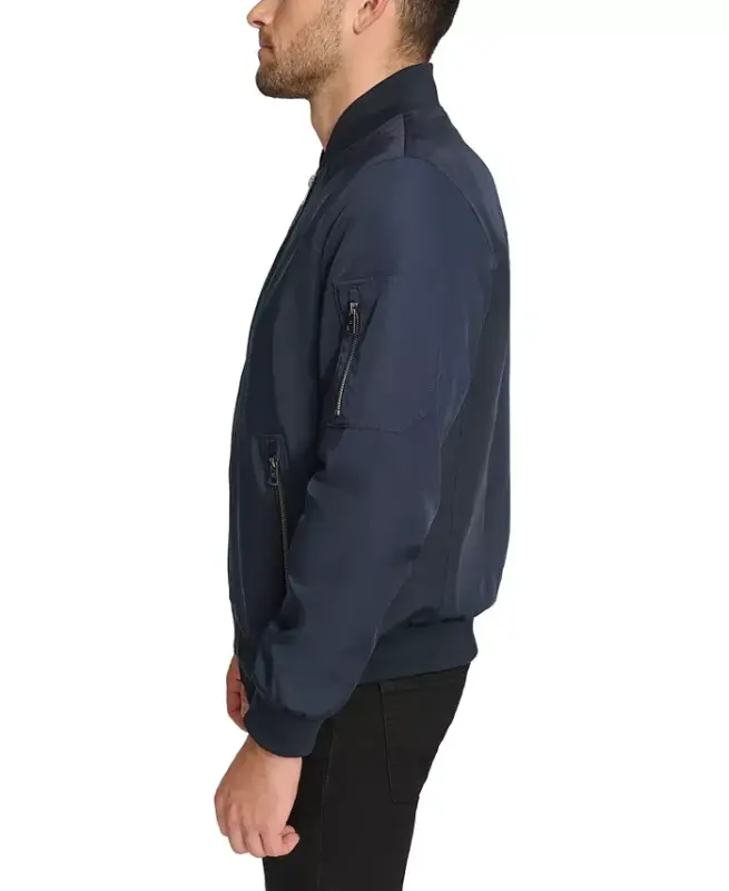 Men's Solid-Color Zipper Flight Jacket - True Navy - 3