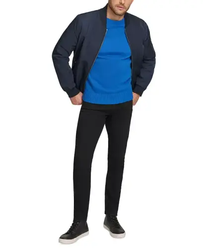 Men's Solid-Color Zipper Flight Jacket - True Navy - 4