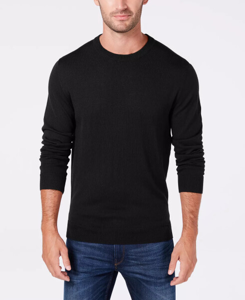 Men's Solid Crew Neck Merino Wool Blend Sweater, Created for Modazone Deep Black - 1