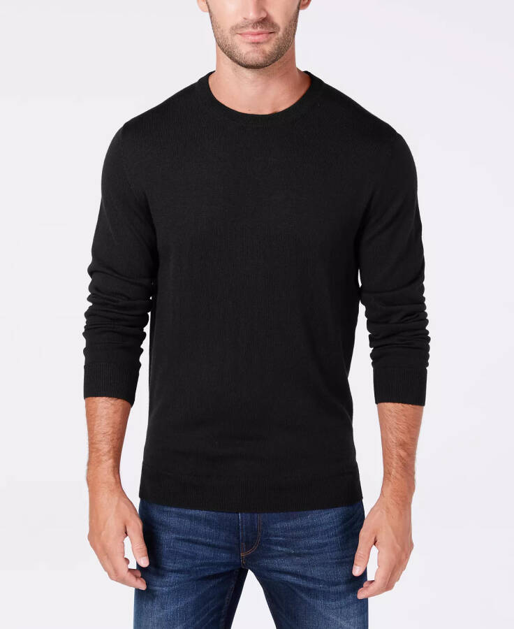 Men's Solid Crew Neck Merino Wool Blend Sweater, Created for Modazone Deep Black - 1