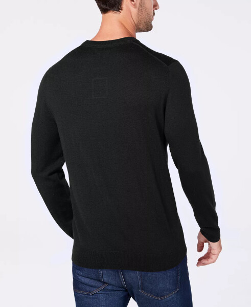 Men's Solid Crew Neck Merino Wool Blend Sweater, Created for Modazone Deep Black - 2