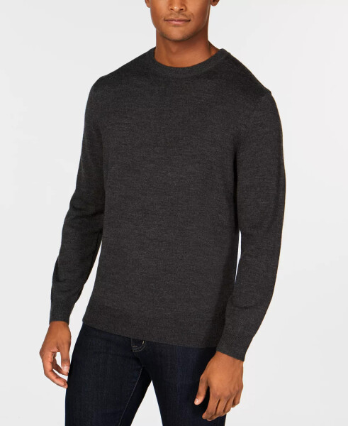 Men's Solid Crew Neck Merino Wool Blend Sweater, Created for Modazone Ebony Heather - 1