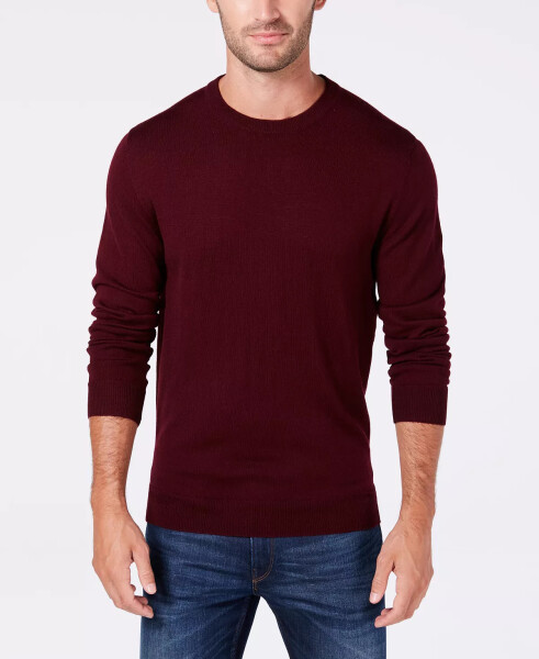 Men's Solid Crew Neck Merino Wool Blend Sweater, Created for Modazone Red Plum - 1