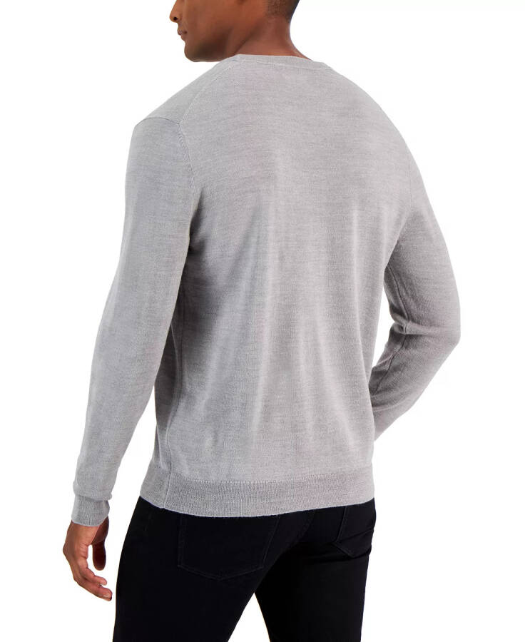 Men's Solid Crew Neck Merino Wool Blend Sweater, Created for Modazone - Smoke Heather - 2