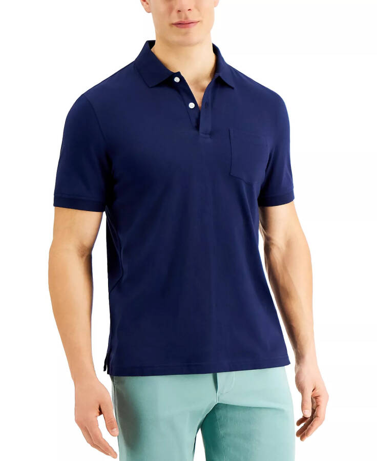 Men's Solid Jersey Polo with Pocket, Created for Modazone Navy Blue - 2