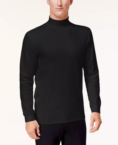 Men's Solid Mock Neck Shirt, Created for Modazone - Deep Black 