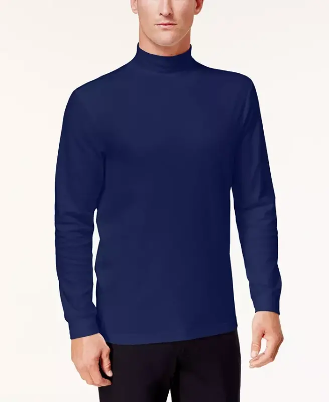 Men's Solid Mock Neck Shirt, Created for Modazone - Navy Blue - 1
