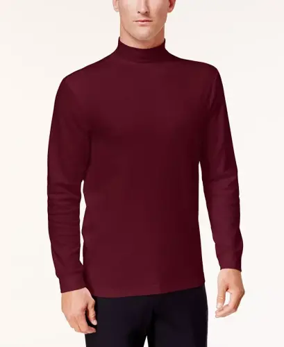 Men's Solid Mock Neck Shirt, Created for Modazone-Red Plum 