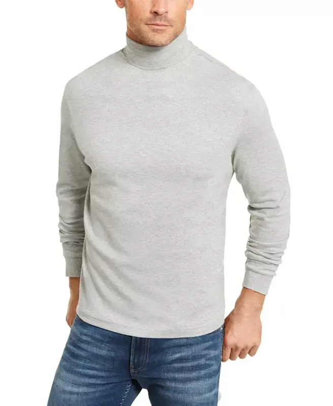 Men's Solid Mock Neck Shirt, Created for Modazone - Soft Grey Heather - CLUB ROOM