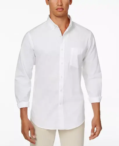 Men's Solid Stretch Oxford Cotton Shirt, Created for Modazone-Bright White - 1