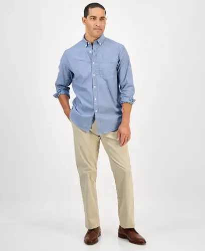 Men's Solid Stretch Oxford Cotton Shirt, Created for Modazone-Fresh Indigo - 4