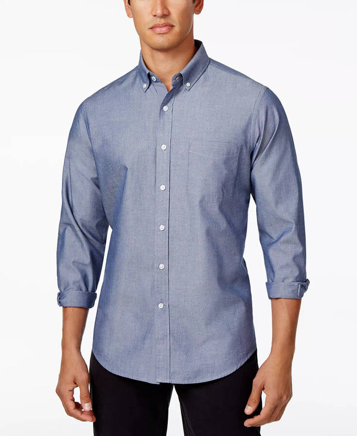 Men's Solid Stretch Oxford Cotton Shirt, Created for Modazone Fresh Indigo - 4