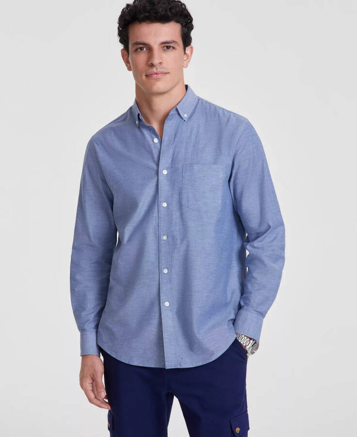 Men's Solid Stretch Oxford Cotton Shirt, Created for Modazone Fresh Indigo - 6