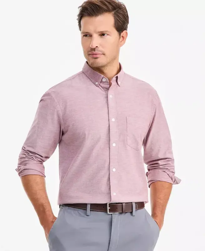 Men's Solid Stretch Oxford Cotton Shirt, Created for Modazone - Ruby Knight - 1