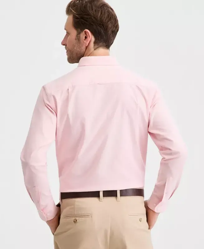 Men's Solid Stretch Oxford Cotton Shirt, Created for Modazone - Solid Oxford - Pink Streak - 5