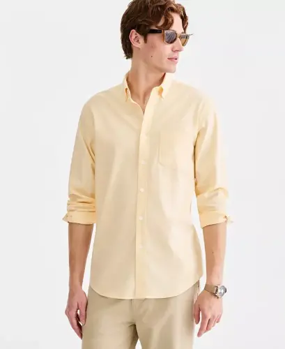 Men's Solid Stretch Oxford Cotton Shirt, Created for Modazone - Solid Oxford - Sunwash Yellow 