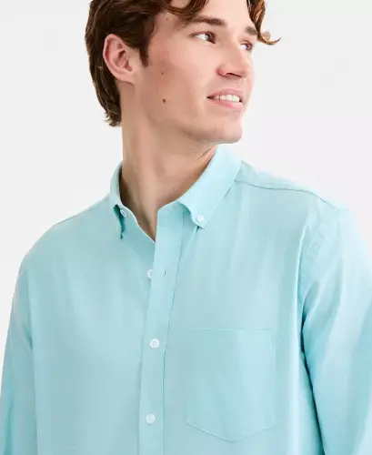 Men's Solid Stretch Oxford Cotton Shirt, Created for Modazone - Solid Oxford - Tibetan Stone - 3