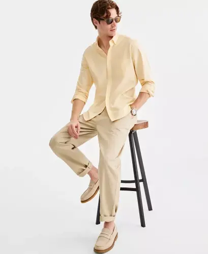Men's Solid Stretch Oxford Cotton Shirt, Created for Modazone - Solid Oxford - Tibetan Stone - 4