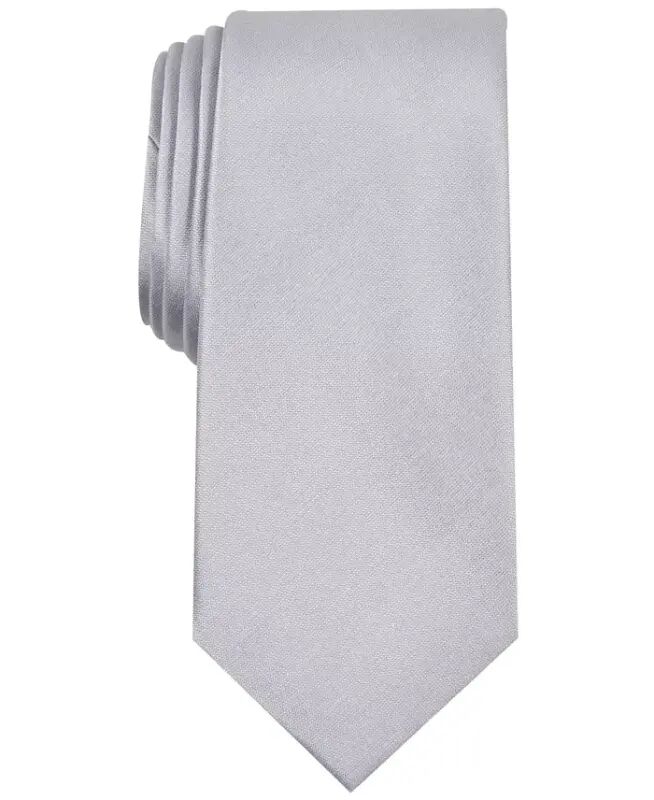 Men's Solid Texture Slim Tie, Created for Modazone-Silver - 1