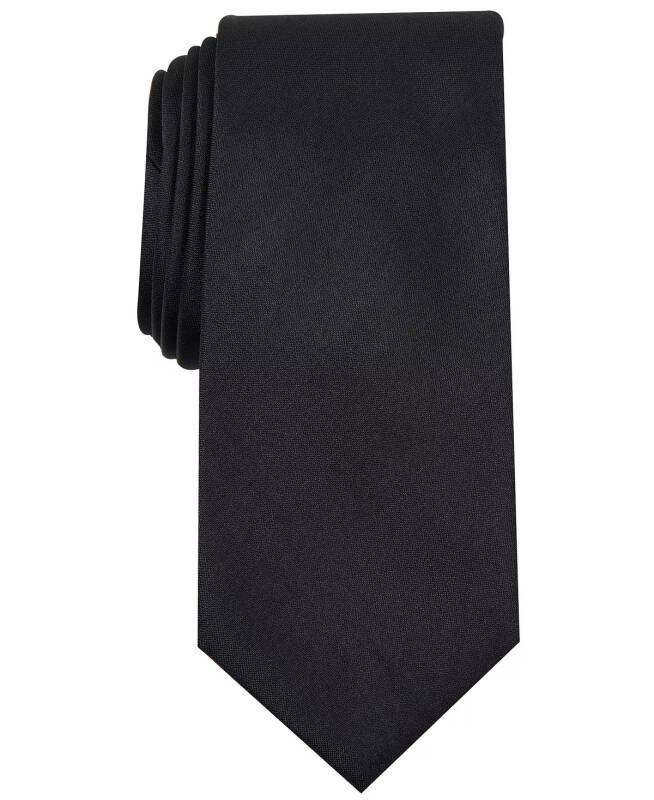 Men's Solid Texture Slim Tie, Created for Modazone-Black - 1