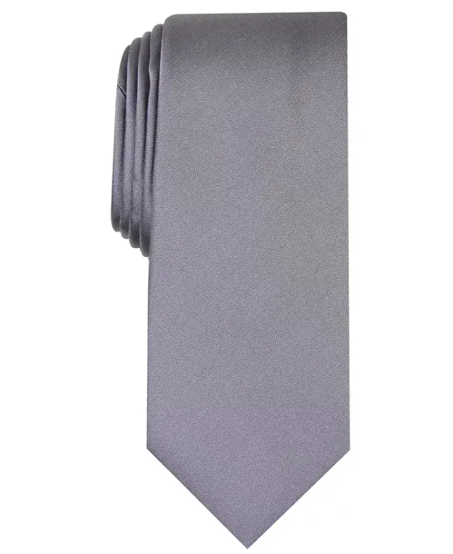 Men's Solid Texture Slim Tie, Created for Modazone - Charcoal - 1