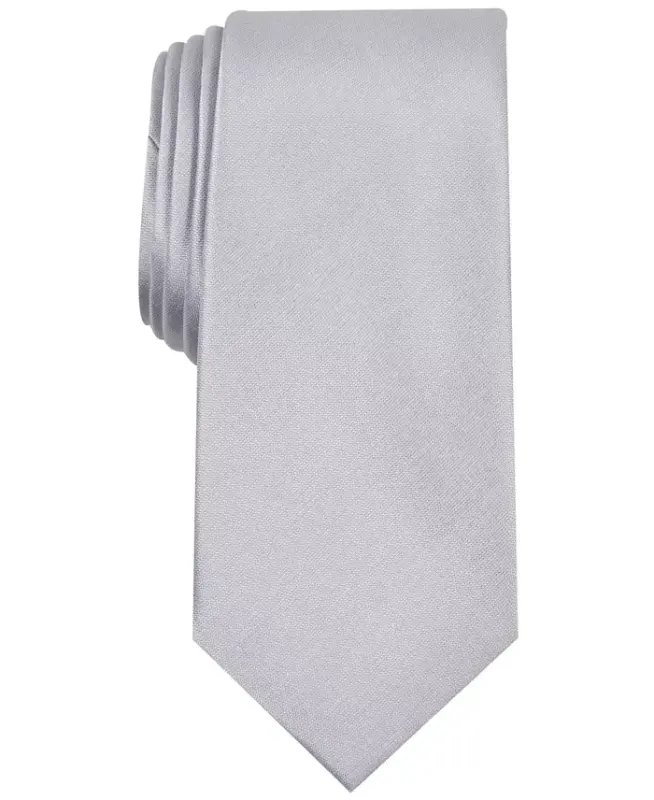 Men's Solid Texture Slim Tie, Created for Modazone-Silver - ALFANI