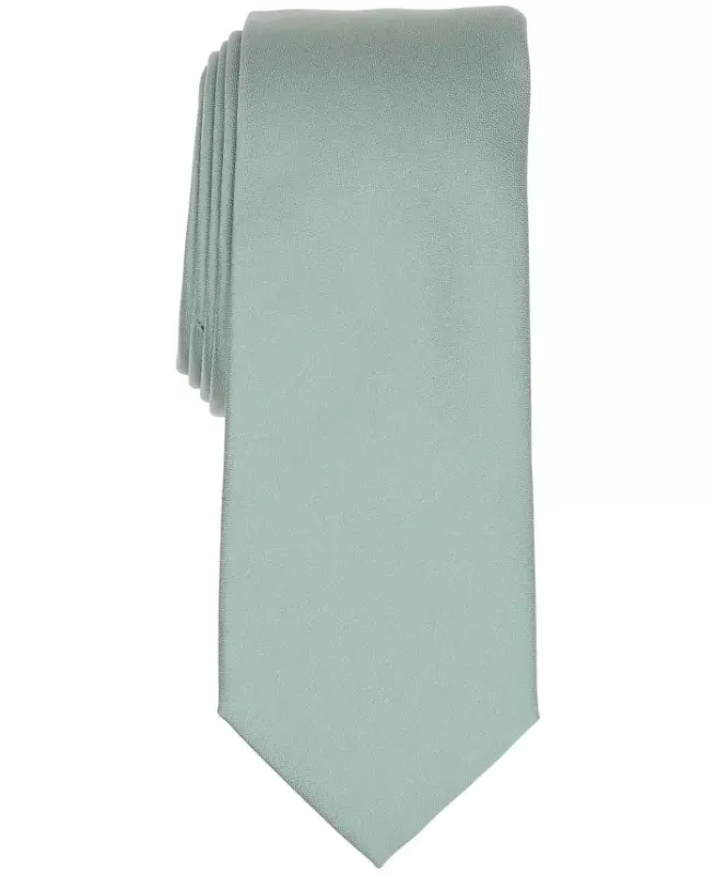 Men's Solid Texture Slim Tie, Created for Modazone - Silver Pine - ALFANI