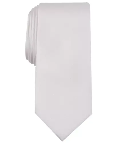 Men's Solid Texture Slim Tie, Created for Modazone-White - 1