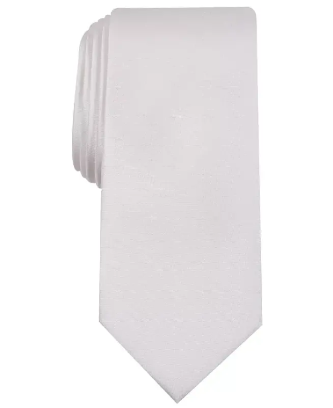 Men's Solid Texture Slim Tie, Created for Modazone-White - 1