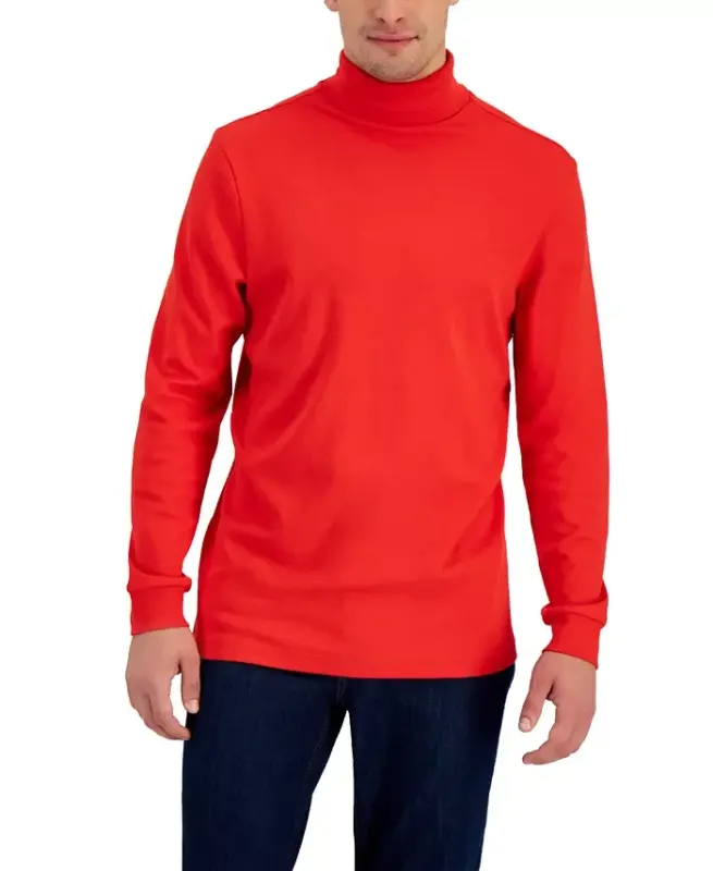 Men's Solid Turtleneck Shirt, Created for Modazone - Bright Ruby - CLUB ROOM