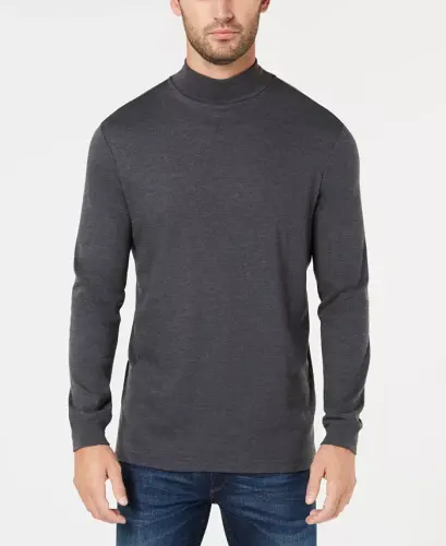 Men's Solid Turtleneck Shirt, Created for Modazone - Charcoal Gray - 1