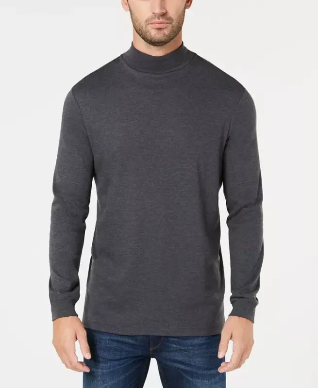 Men's Solid Turtleneck Shirt, Created for Modazone - Charcoal Gray - 1