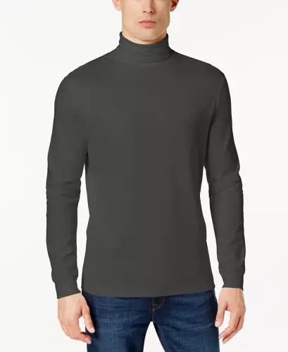 Men's Solid Turtleneck Shirt, Created for Modazone - Charcoal Gray - 3