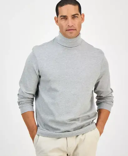 Men's Solid Turtleneck Shirt, Created for Modazone - Soft Gray 