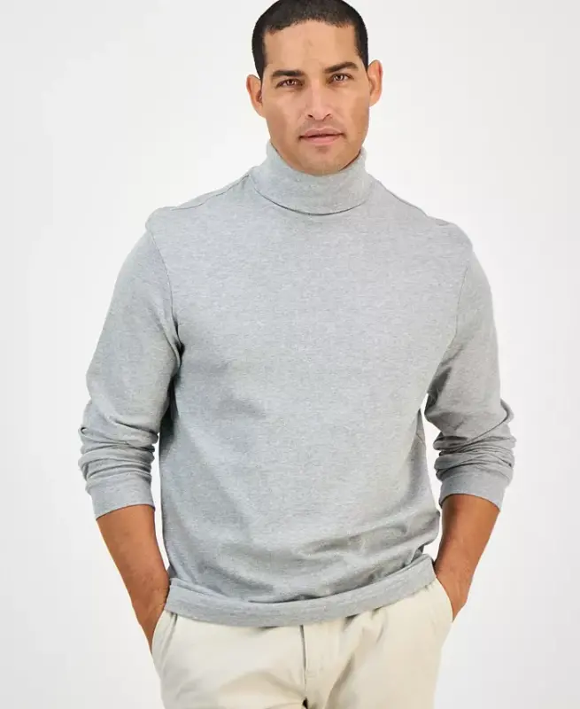 Men's Solid Turtleneck Shirt, Created for Modazone - Soft Gray - 1