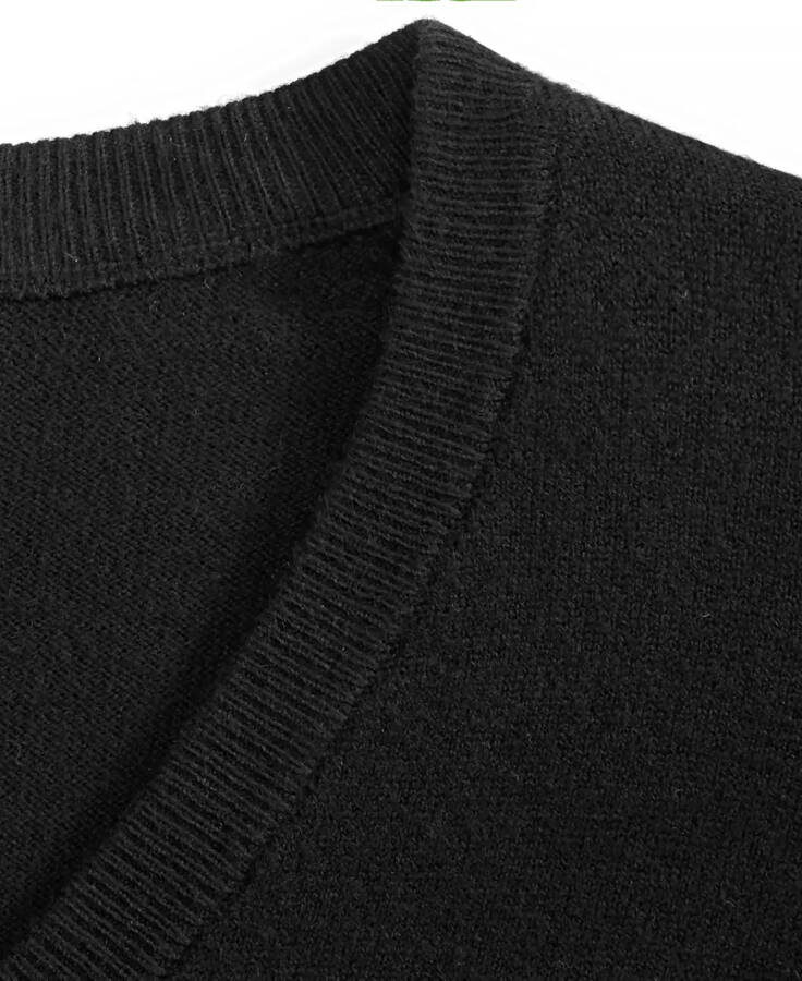 Men's Solid V-Neck Cotton Sweater, Created for Modazone Deep Black - 3