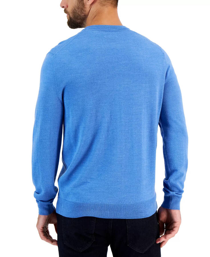 Men's Solid V-Neck Merino Wool Blend Sweater, Created for Modazone Wedgewood Heather - 2