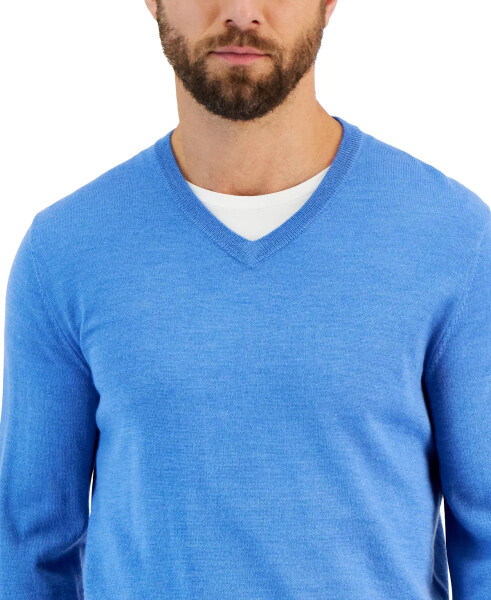 Men's Solid V-Neck Merino Wool Blend Sweater, Created for Modazone Wedgewood Heather - 3