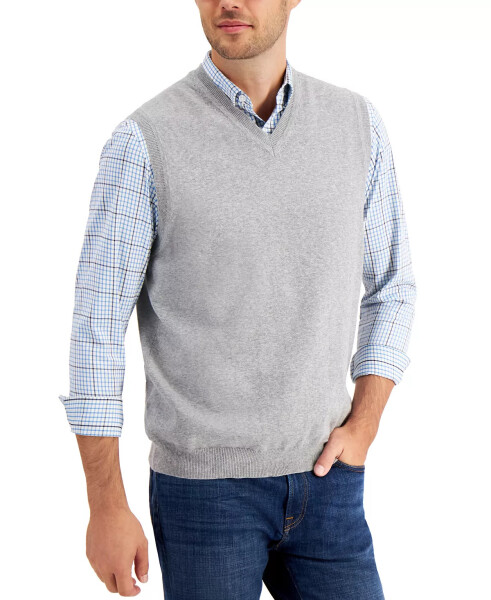 Men's Solid V-Neck Sweater Vest, Created for Modazone - Soft Grey Heather - 1